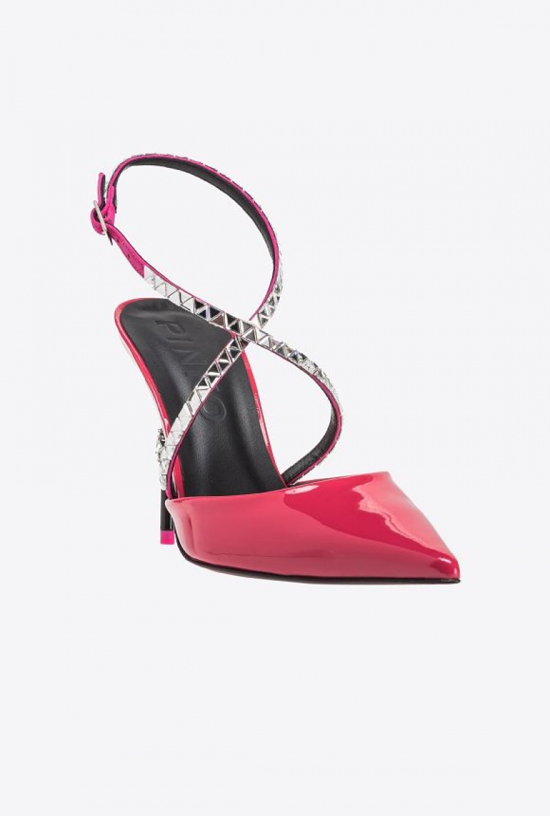 Pinko Patent Leather Slingback Shoes With Rhinestones BEETROOT | SN-PKO34149