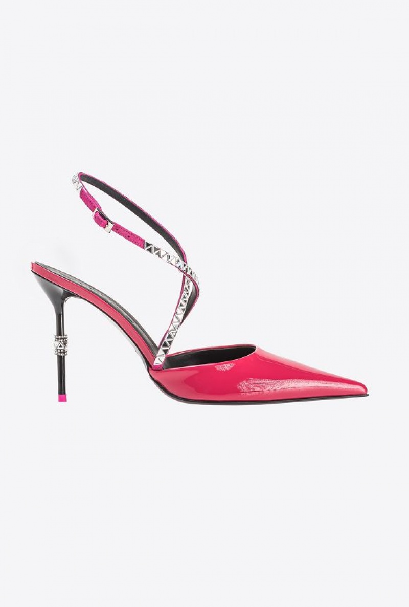 Pinko Patent Leather Slingback Shoes With Rhinestones BEETROOT | SN-PKO34149