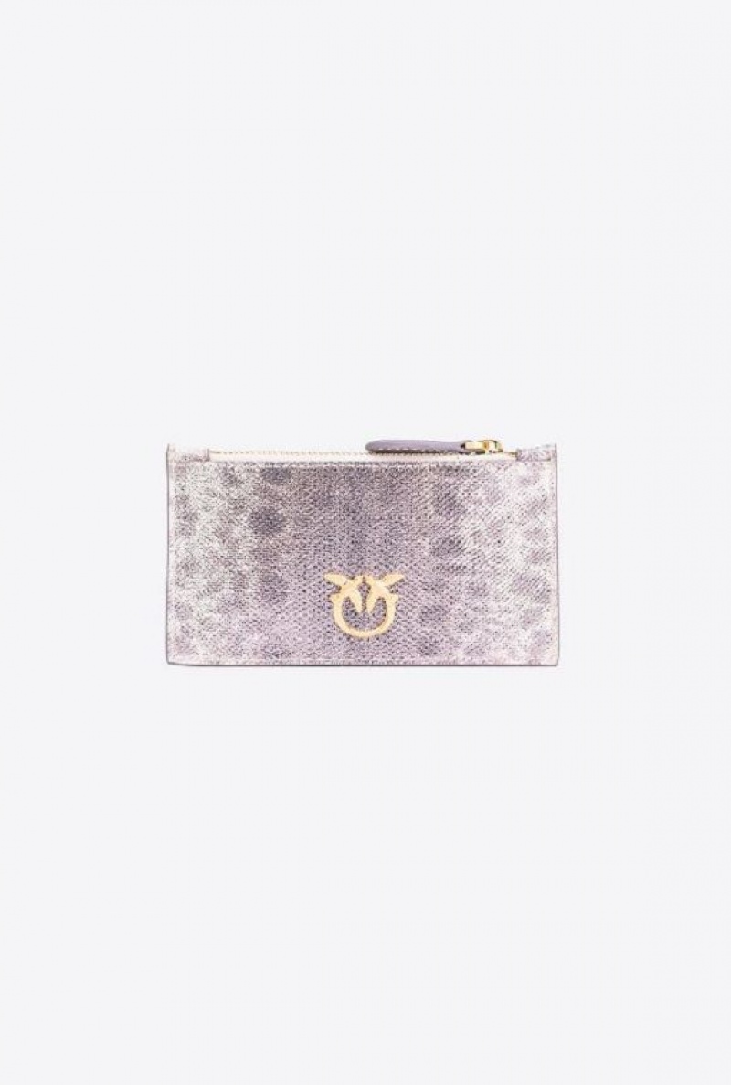 Pinko Pinko Galleria Card Holder In Microdot Laminated Reptile Skin LILAC BROWN-BRUSHED GOLD | SN-PKO34304