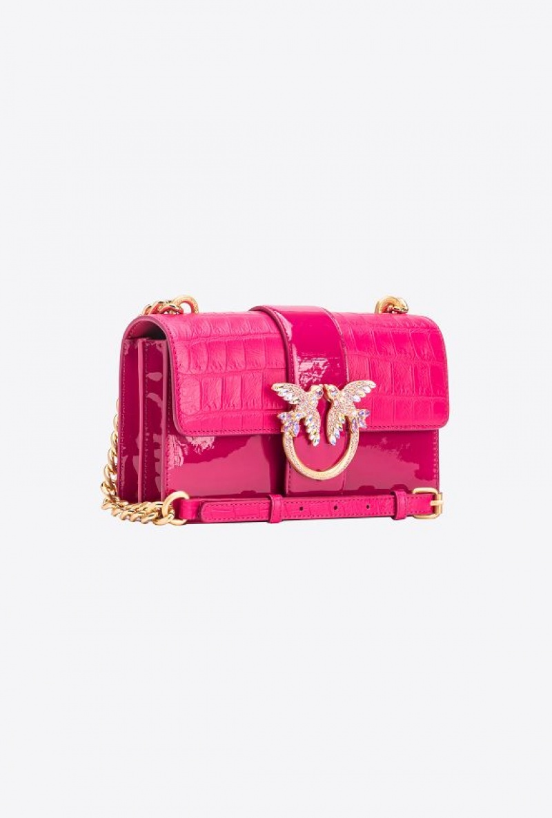 Pinko Pinko Galleria Crocodile Patent Leather Mini Love Bag One PINKO PINK-BRUSHED GOLD | SN-PKO32644