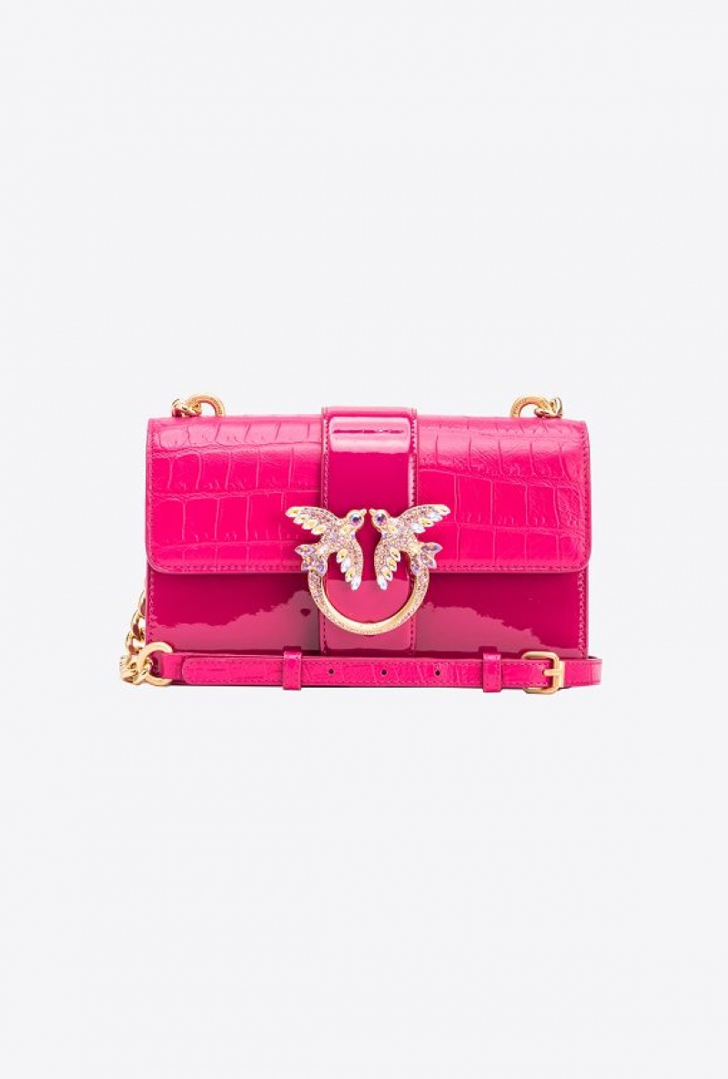 Pinko Pinko Galleria Crocodile Patent Leather Mini Love Bag One PINKO PINK-BRUSHED GOLD | SN-PKO32800