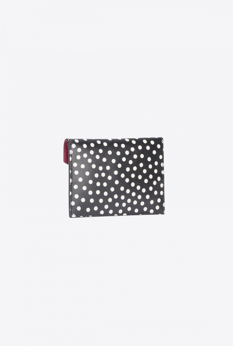 Pinko Pinko Galleria Flat Card Holder In Polka Dot-printed Leather BLACK/WHITE-OLD SILVER | SN-PKO34322