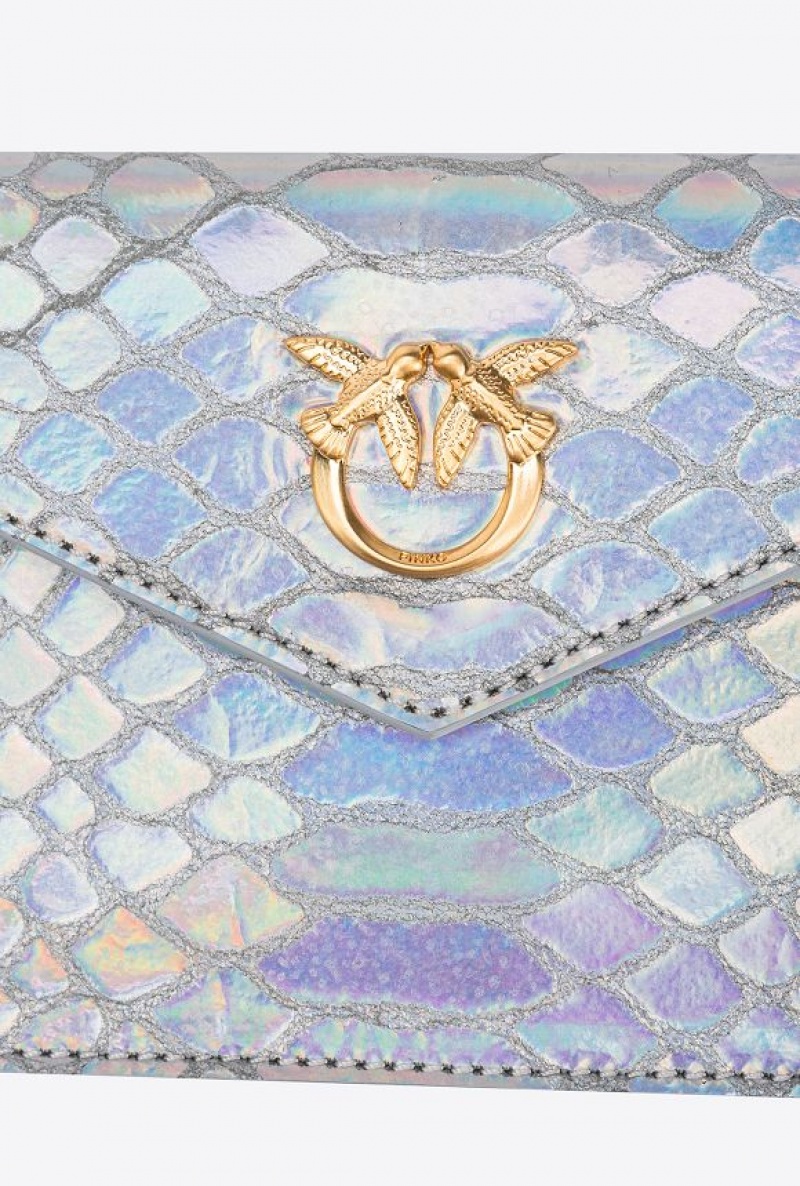 Pinko Pinko Galleria Flat Card Holder In Holographic Silver Reptile Skin LAMINATED SILVER-BRUSHED GOLD | SN-PKO34324