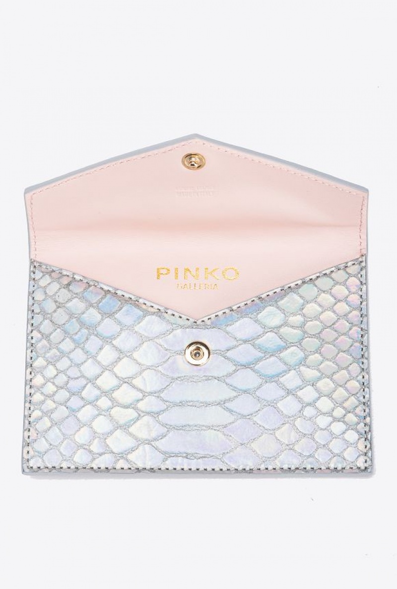 Pinko Pinko Galleria Flat Card Holder In Holographic Silver Reptile Skin LAMINATED SILVER-BRUSHED GOLD | SN-PKO34324