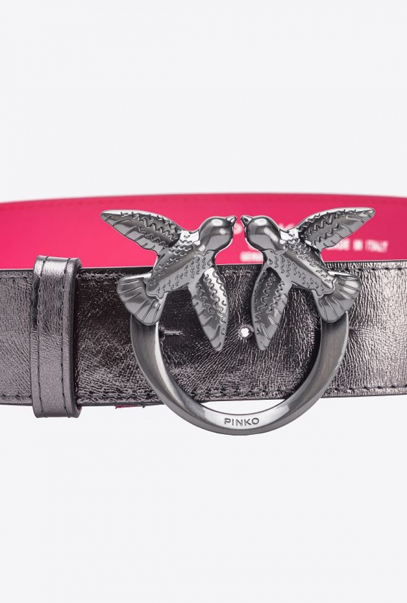 Pinko Pinko Galleria Laminated Belt With Love Birds 4cm FREE GUNMETAL GREY-BLOCK COLOUR | SN-PKO34180