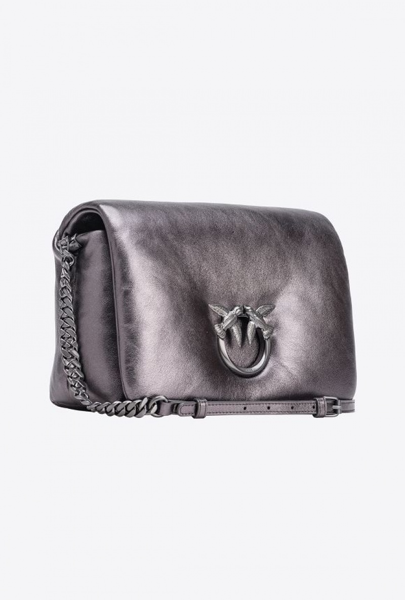 Pinko Pinko Galleria Laminated Classic Love Bag Click Puff FREE GUNMETAL GREY-BLOCK COLOUR | SN-PKO32370