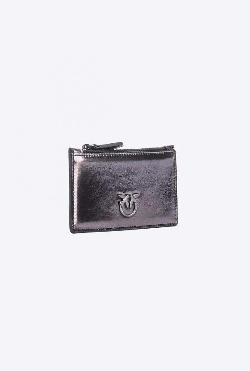 Pinko Pinko Galleria Laminated Leather Card Holder FREE GUNMETAL GREY-BLOCK COLOUR | SN-PKO34303