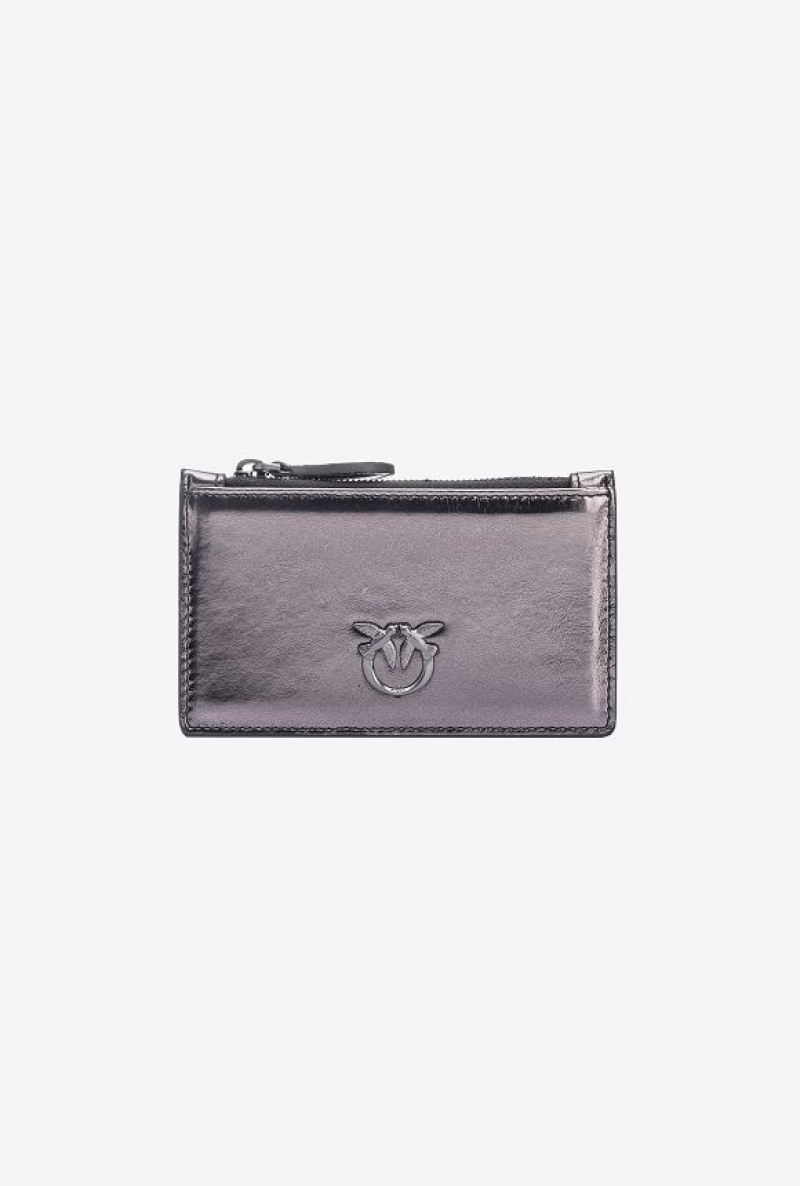 Pinko Pinko Galleria Laminated Leather Card Holder FREE GUNMETAL GREY-BLOCK COLOUR | SN-PKO34303