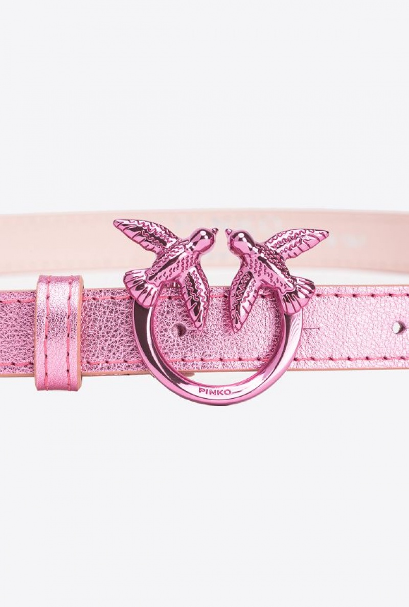 Pinko Pinko Galleria Laminated Pink Belt With Love Birds 2cm BLUSH PINK-BLOCK COLOUR | SN-PKO34177