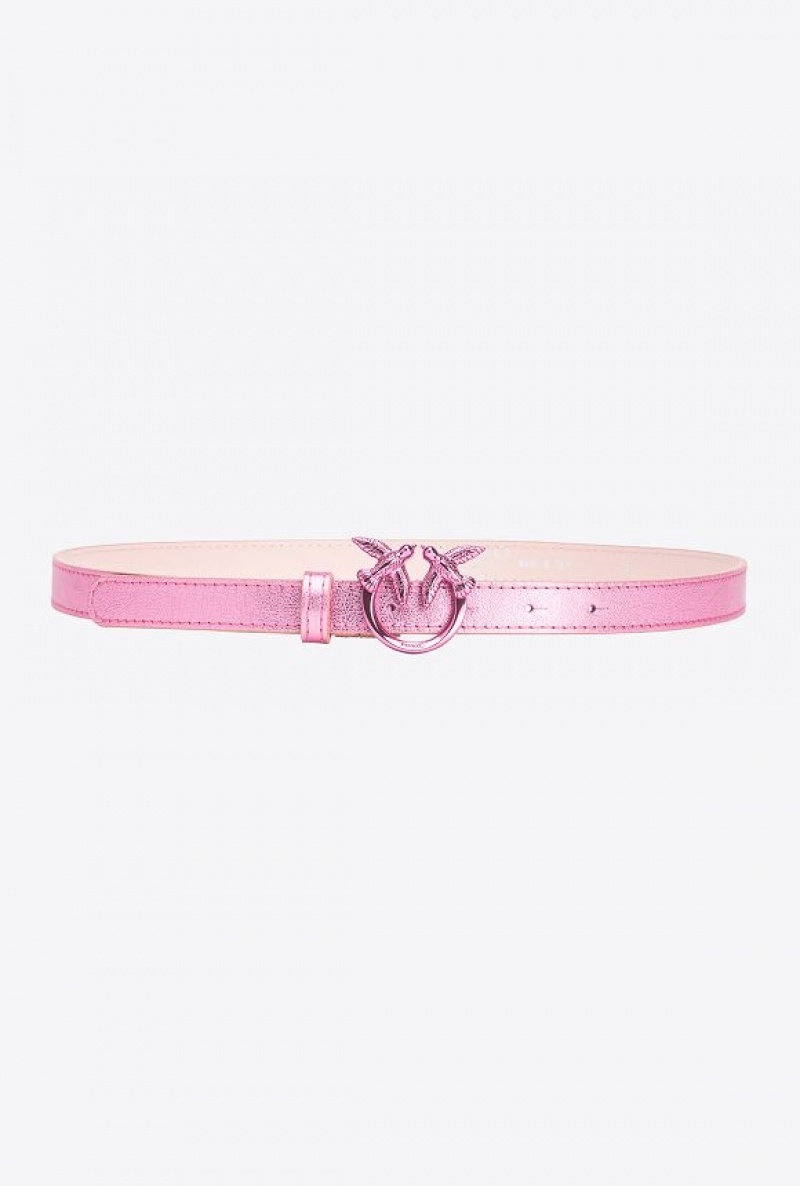 Pinko Pinko Galleria Laminated Pink Belt With Love Birds 2cm BLUSH PINK-BLOCK COLOUR | SN-PKO34177