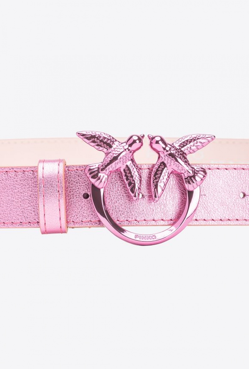 Pinko Pinko Galleria Laminated Pink Belt With Love Birds 3cm BLUSH PINK-BLOCK COLOUR | SN-PKO34188