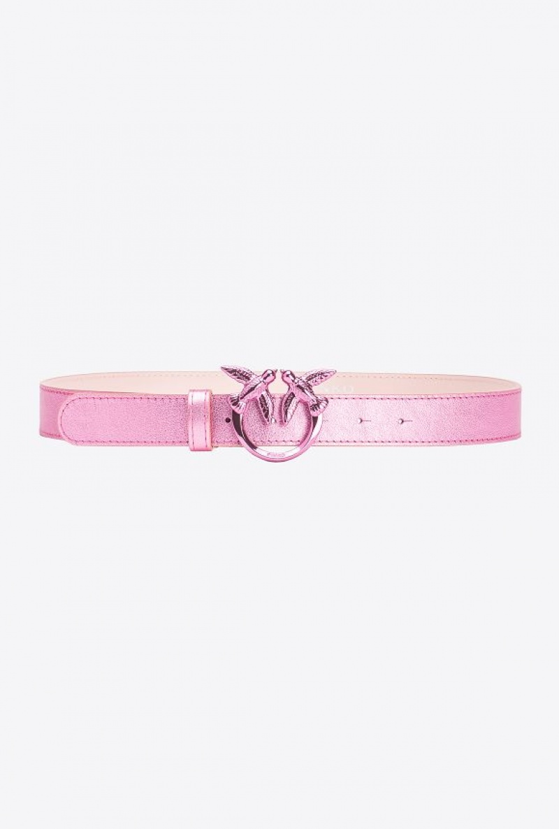 Pinko Pinko Galleria Laminated Pink Belt With Love Birds 3cm BLUSH PINK-BLOCK COLOUR | SN-PKO34188