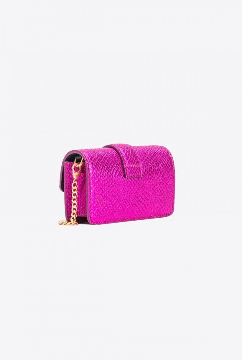 Pinko Pinko Galleria Laminated Reptile Micro Love Bag One PINKO PINK-BRUSHED GOLD | SN-PKO32315