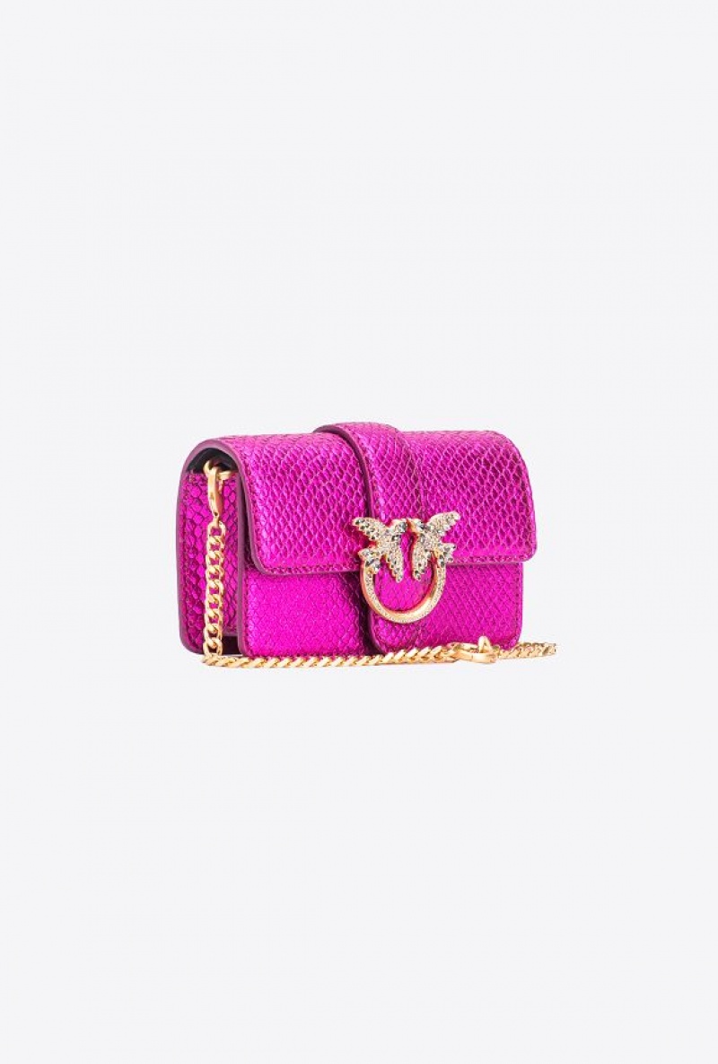 Pinko Pinko Galleria Laminated Reptile Micro Love Bag One PINKO PINK-BRUSHED GOLD | SN-PKO32315