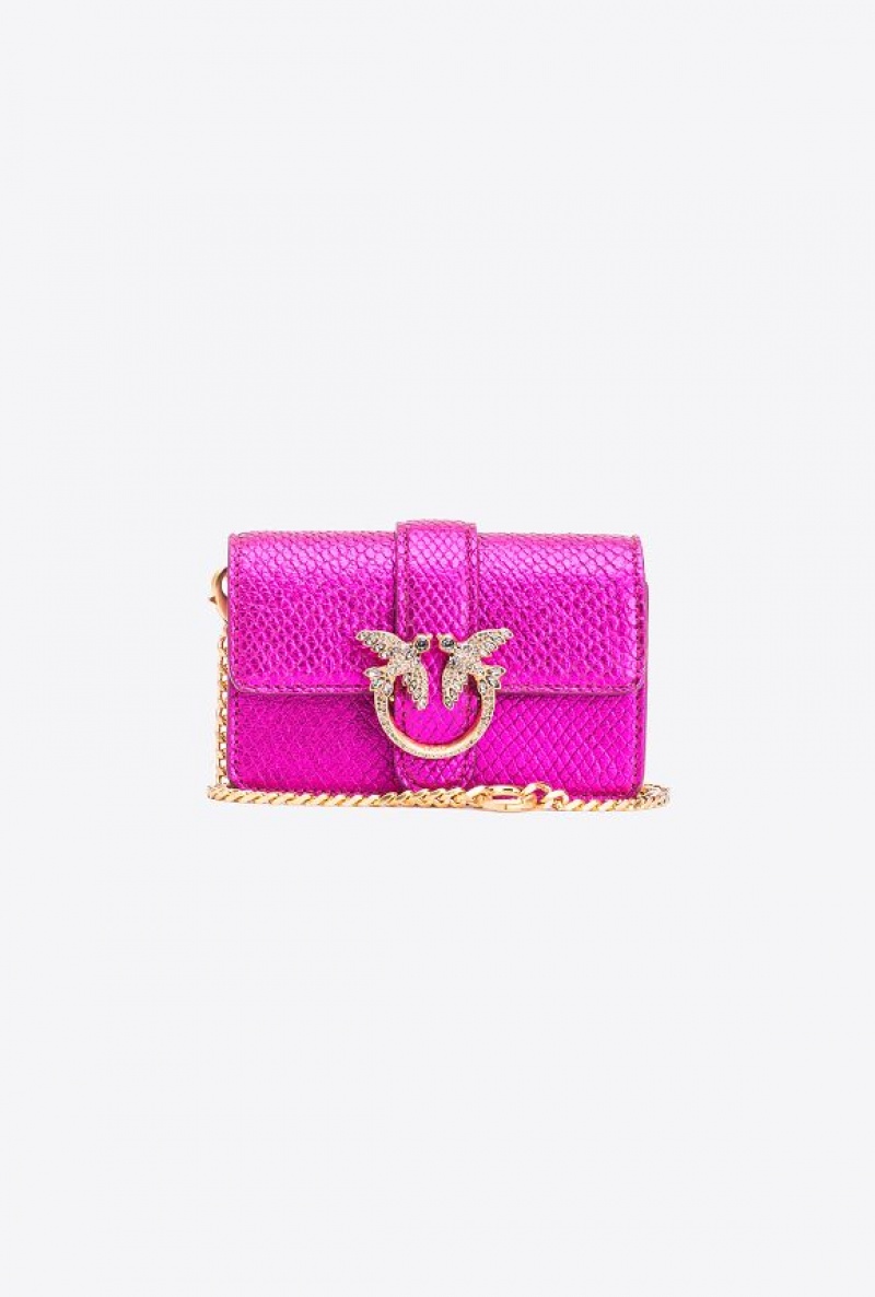 Pinko Pinko Galleria Laminated Reptile Micro Love Bag One PINKO PINK-BRUSHED GOLD | SN-PKO34318