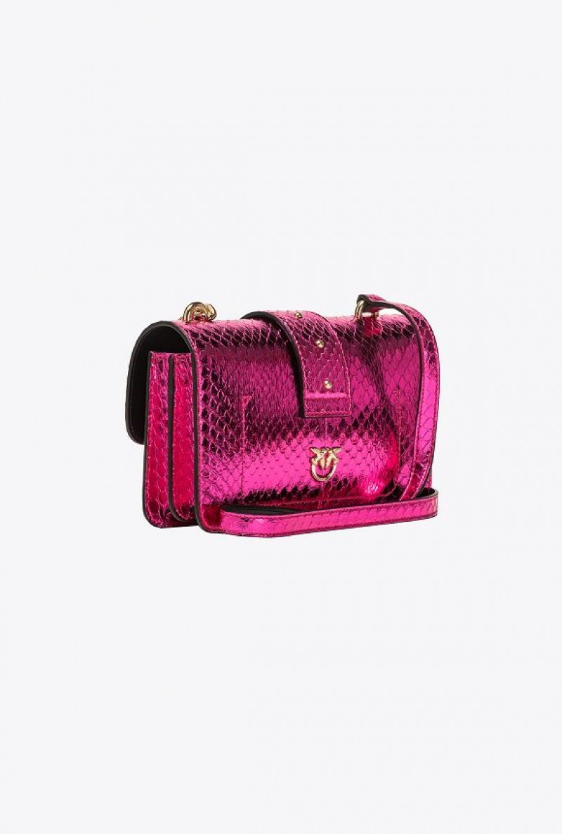 Pinko Pinko Galleria Laminated Reptile Mini Love Bag One FUCHSIA-SHINY GOLD | SN-PKO32704