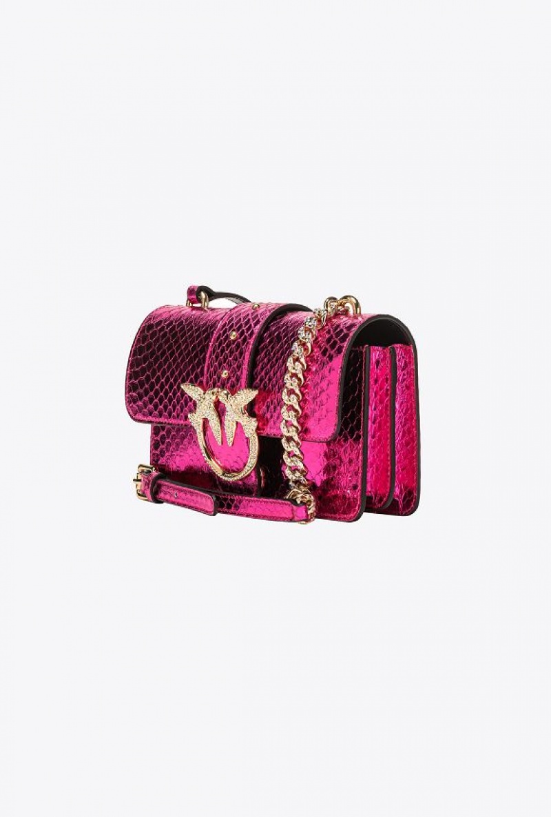 Pinko Pinko Galleria Laminated Reptile Mini Love Bag One FUCHSIA-SHINY GOLD | SN-PKO32704