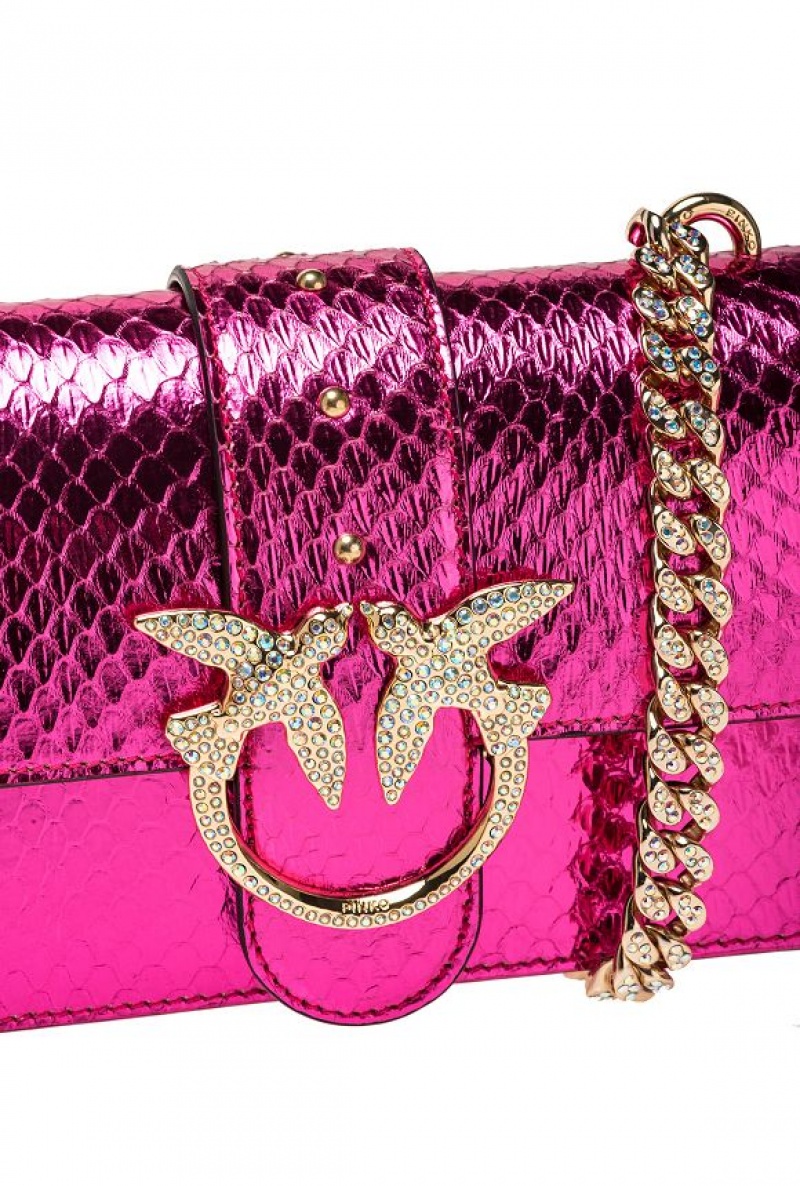 Pinko Pinko Galleria Laminated Reptile Mini Love Bag One FUCHSIA-SHINY GOLD | SN-PKO32704