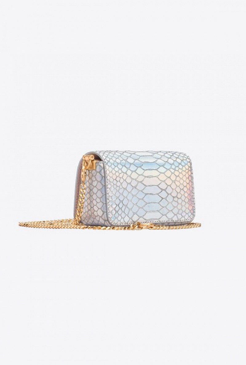 Pinko Pinko Galleria Micro Love Bag Click In Holographic Silver Reptile Skin LAMINATED SILVER-BRUSHED GOLD | SN-PKO32332