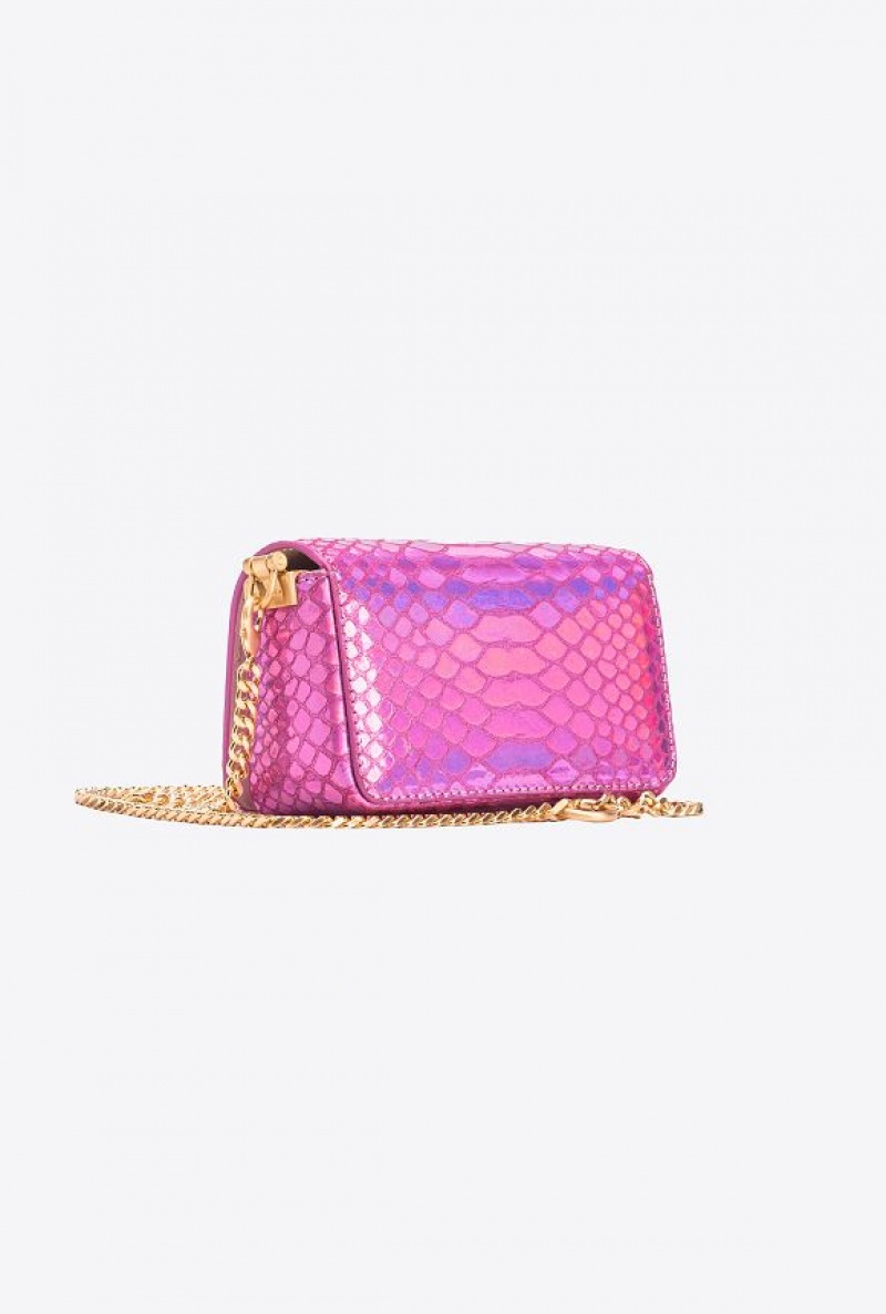 Pinko Pinko Galleria Micro Love Bag Click In Holographic Reptile Skin LAMINATED PINK-BRUSHED GOLD | SN-PKO32664