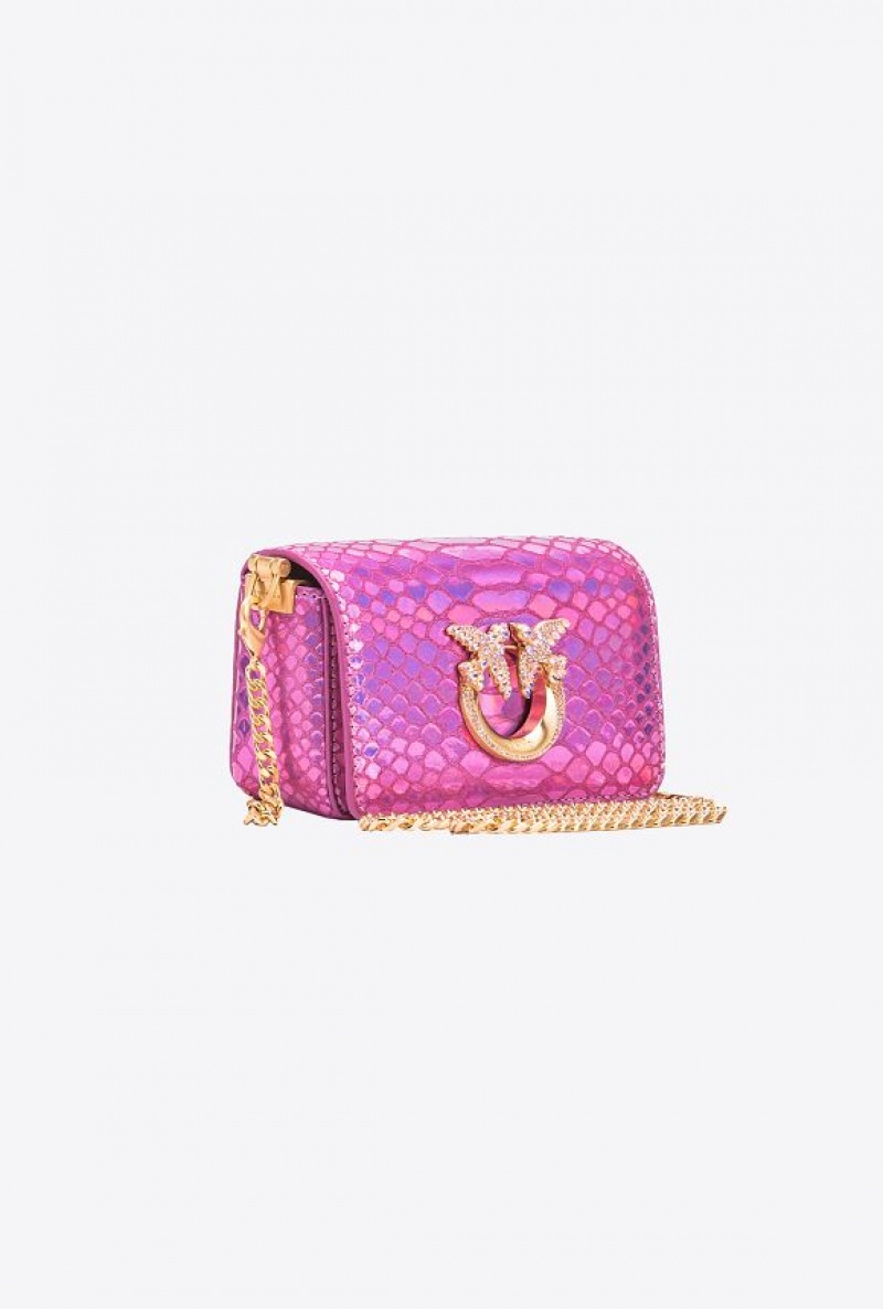 Pinko Pinko Galleria Micro Love Bag Click In Holographic Reptile Skin LAMINATED PINK-BRUSHED GOLD | SN-PKO32664