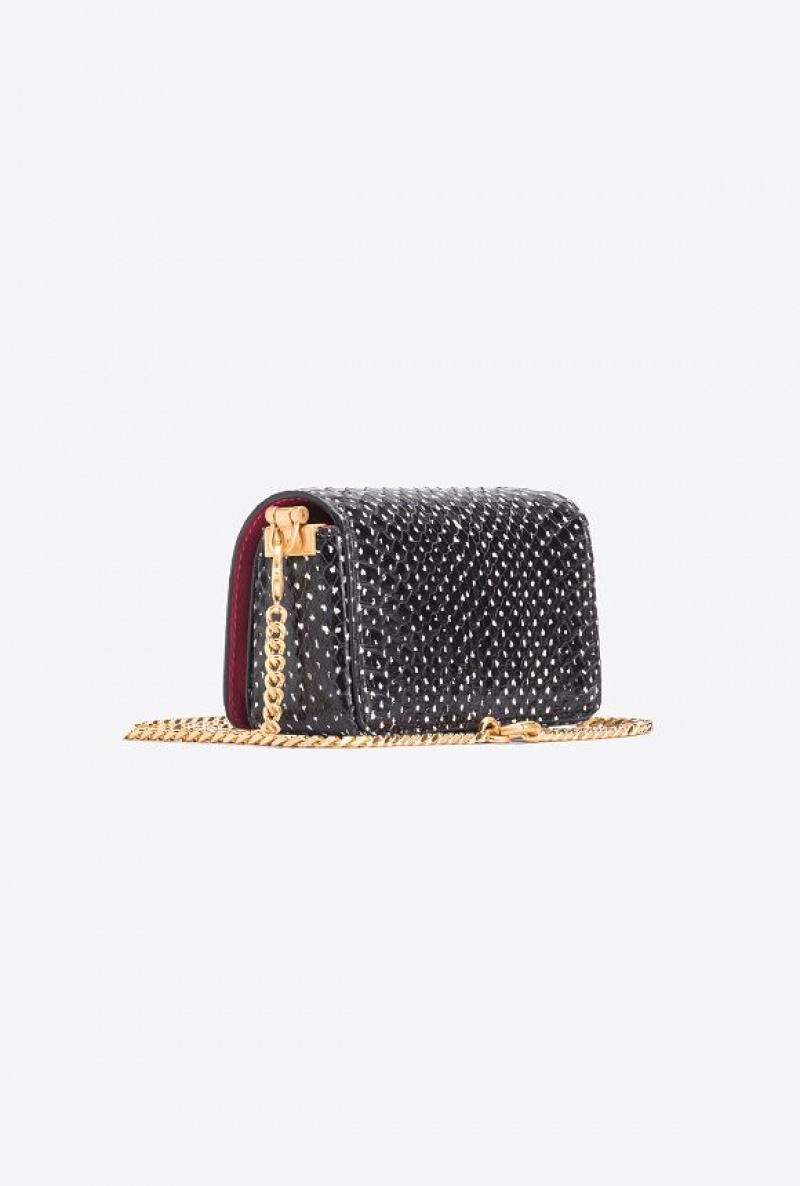 Pinko Pinko Galleria Micro Love Bag Click In Polka-dot Printed Reptile Skin WHITE/BLACK-BRUSHED GOLD | SN-PKO32735