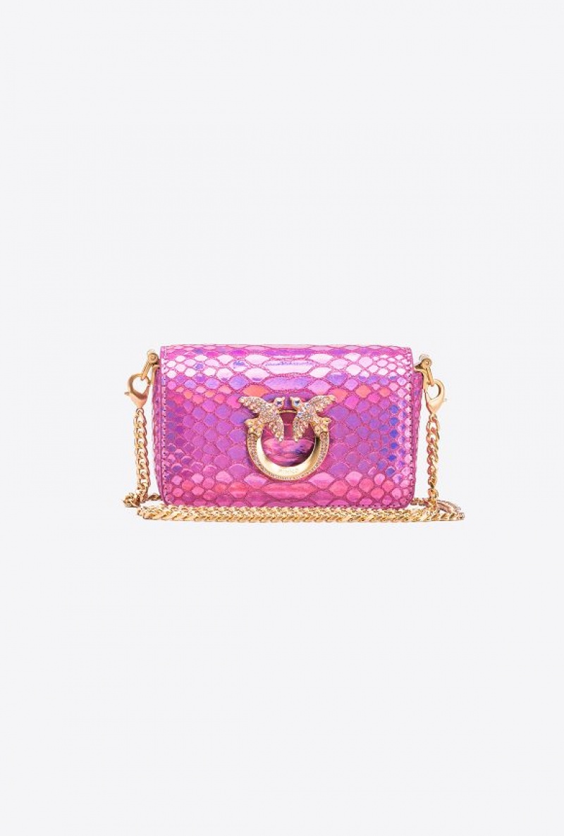 Pinko Pinko Galleria Micro Love Bag Click In Holographic Reptile Skin LAMINATED PINK-BRUSHED GOLD | SN-PKO32357