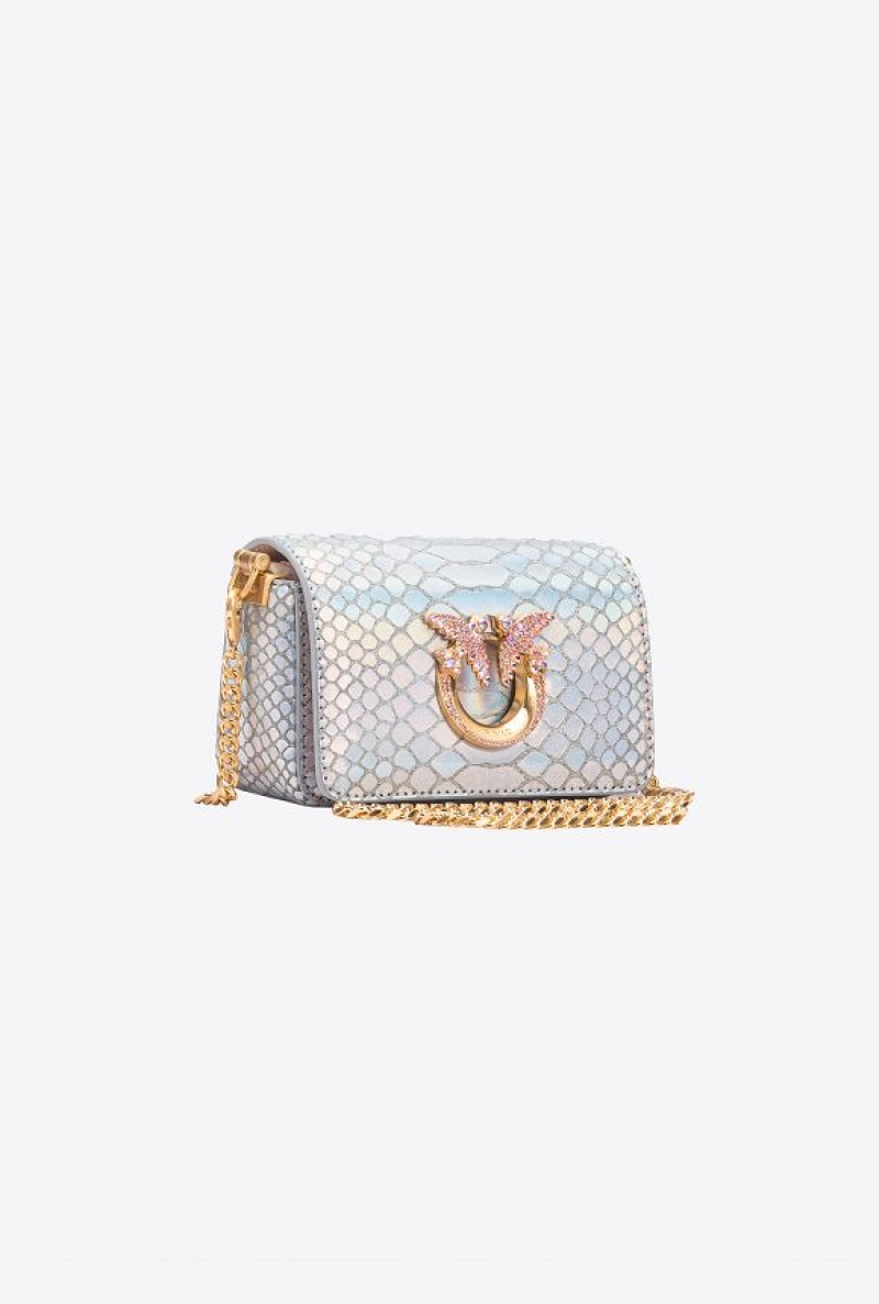 Pinko Pinko Galleria Micro Love Bag Click In Holographic Silver Reptile Skin LAMINATED SILVER-BRUSHED GOLD | SN-PKO32940