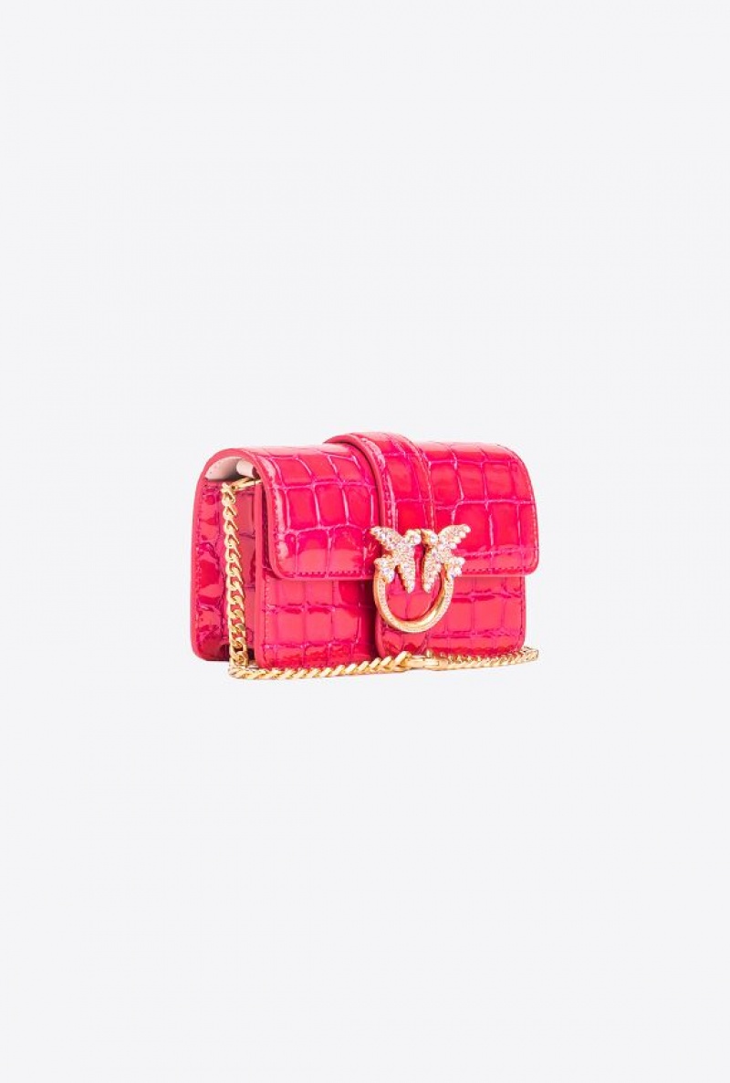 Pinko Pinko Galleria Micro Love Bag One In Shiny Crocodile Print PINKO PINK-BRUSHED GOLD | SN-PKO34317