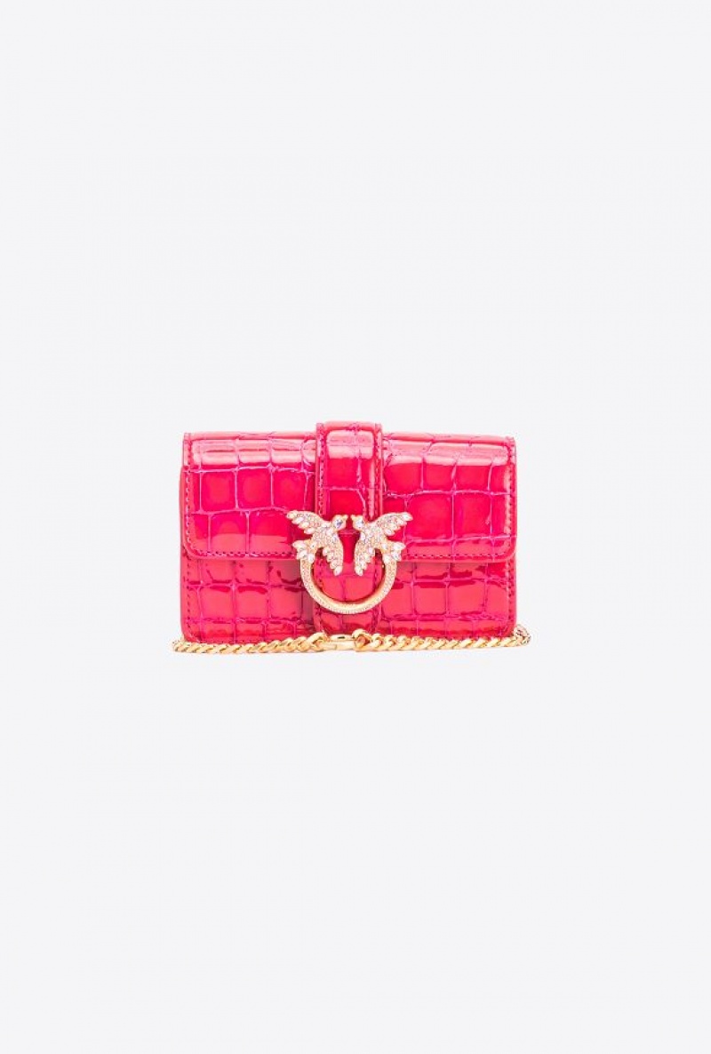 Pinko Pinko Galleria Micro Love Bag One In Shiny Crocodile Print PINKO PINK-BRUSHED GOLD | SN-PKO34317