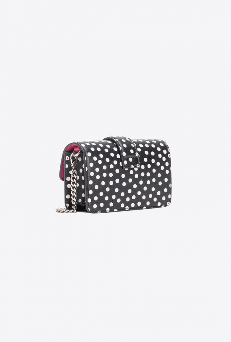 Pinko Pinko Galleria Micro Love Bag One In Polka Dot Print BLACK/WHITE-OLD SILVER | SN-PKO34323