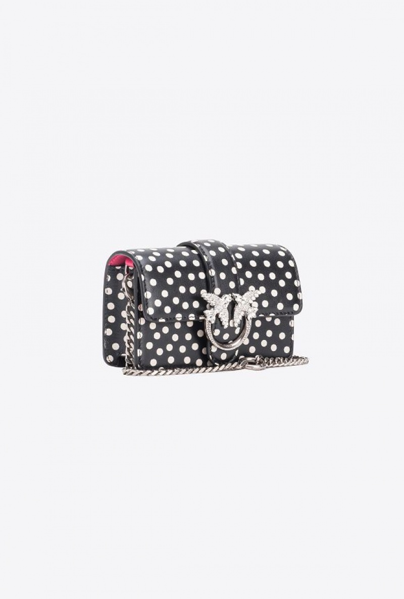 Pinko Pinko Galleria Micro Love Bag One In Polka Dot Print BLACK/WHITE-OLD SILVER | SN-PKO34323