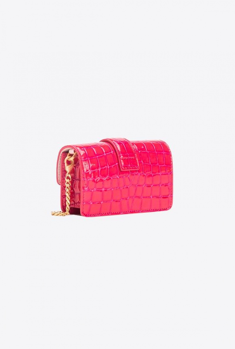 Pinko Pinko Galleria Micro Love Bag One In Shiny Crocodile Print PINKO PINK-BRUSHED GOLD | SN-PKO32799