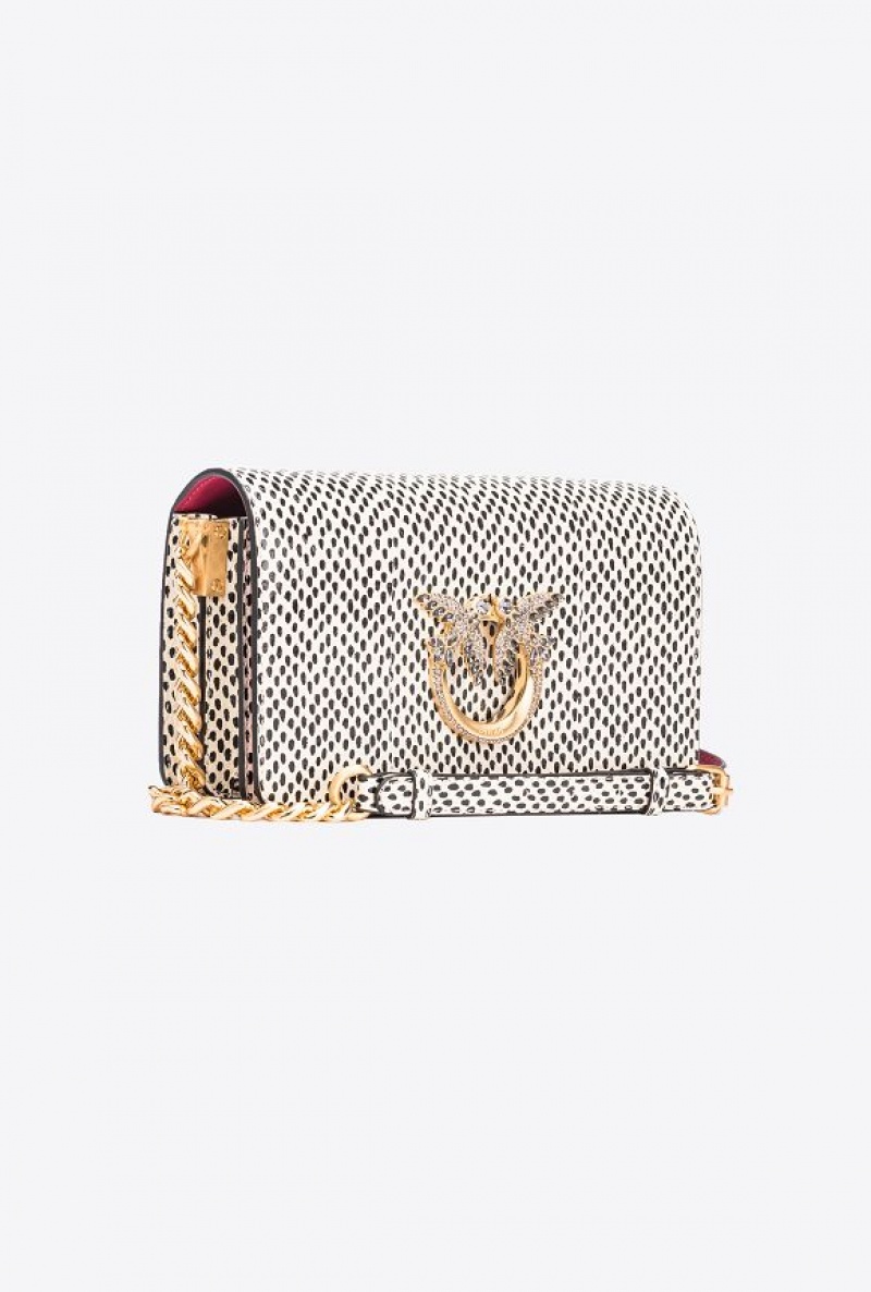 Pinko Pinko Galleria Mini Love Bag Click In Polka Dot-printed Reptile Skin WHITE/BLACK-BRUSHED GOLD | SN-PKO32340