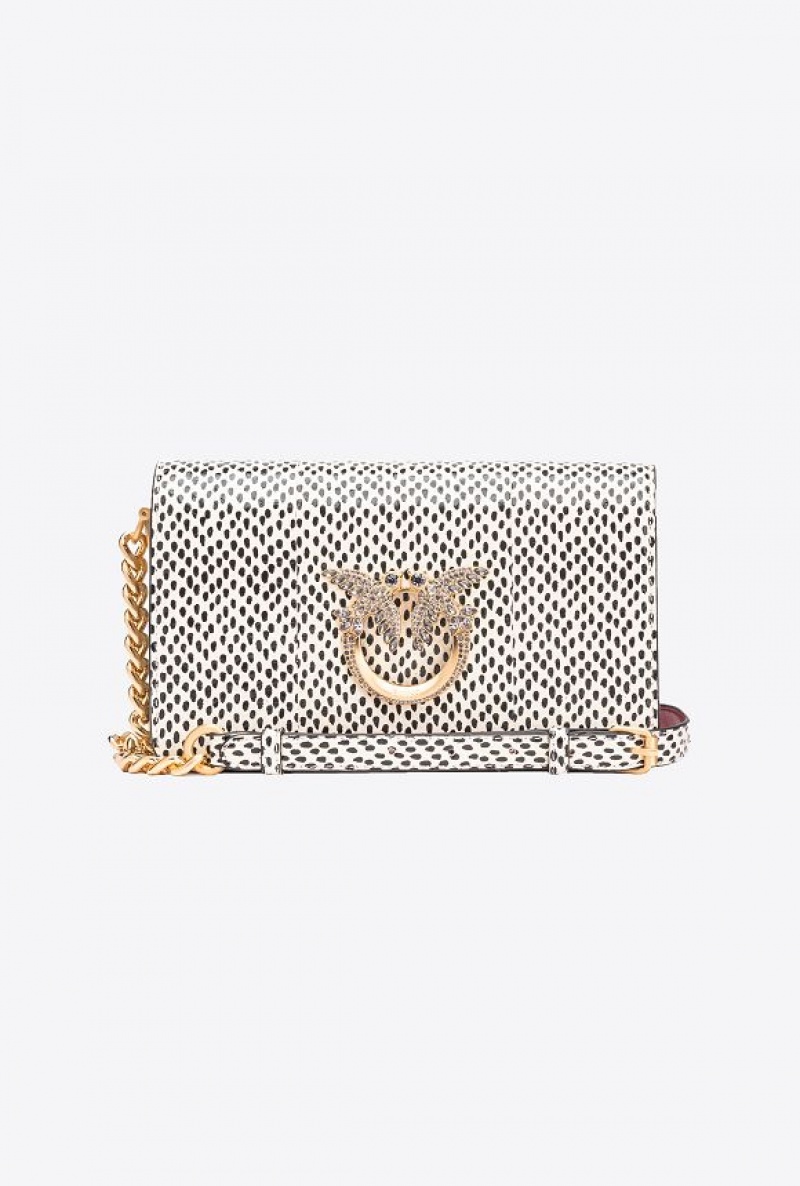 Pinko Pinko Galleria Mini Love Bag Click In Polka Dot-printed Reptile Skin WHITE/BLACK-BRUSHED GOLD | SN-PKO32340