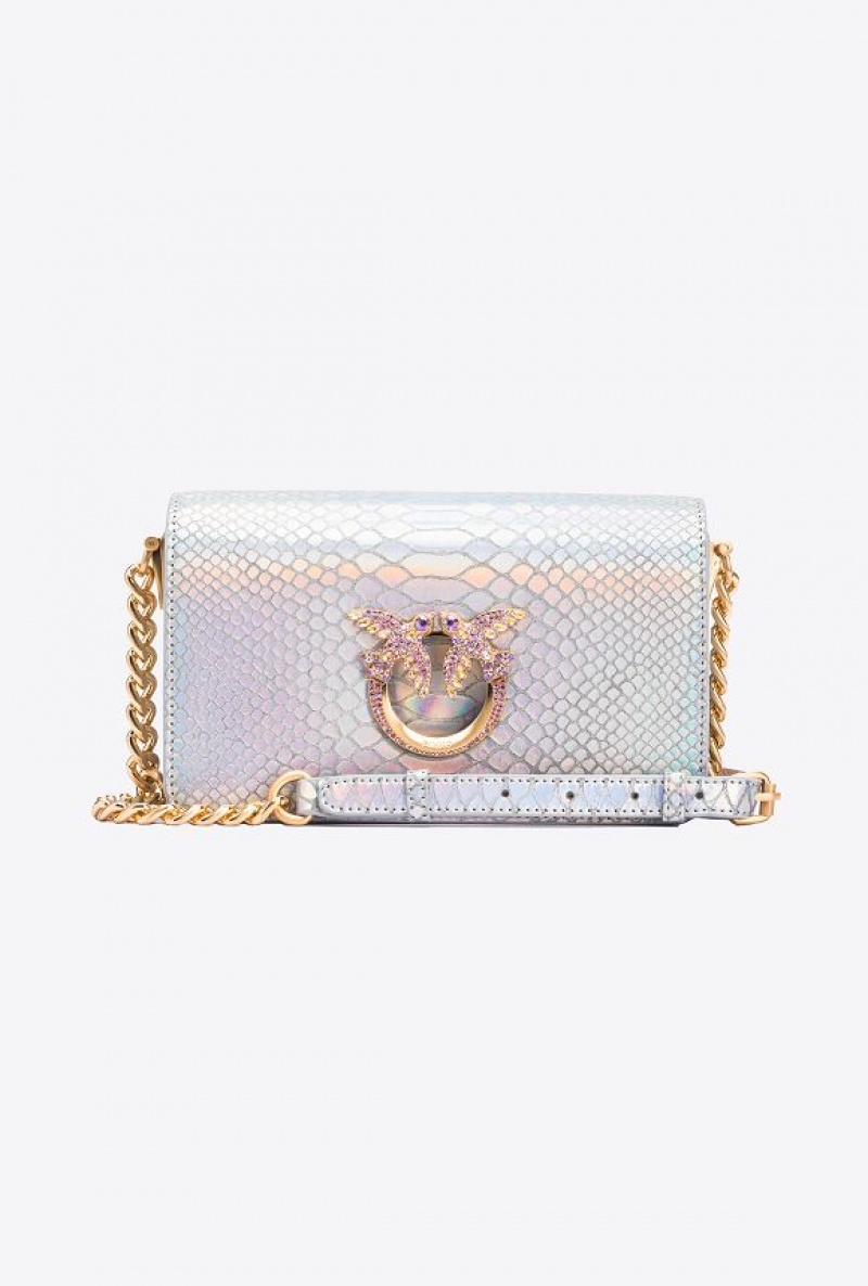 Pinko Pinko Galleria Mini Love Bag Click In Holographic Silver Reptile Skin LAMINATED SILVER-BRUSHED GOLD | SN-PKO32344