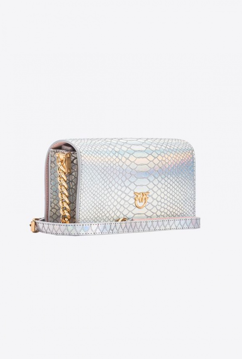 Pinko Pinko Galleria Mini Love Bag Click In Holographic Silver Reptile Skin LAMINATED SILVER-BRUSHED GOLD | SN-PKO32655