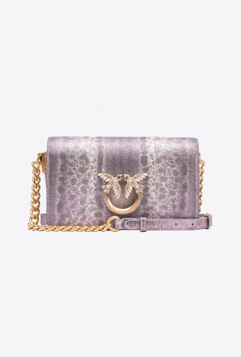 Pinko Pinko Galleria Mini Love Bag Click In Microdot Laminated Reptile Skin LILAC BROWN-BRUSHED GOLD | SN-PKO32656