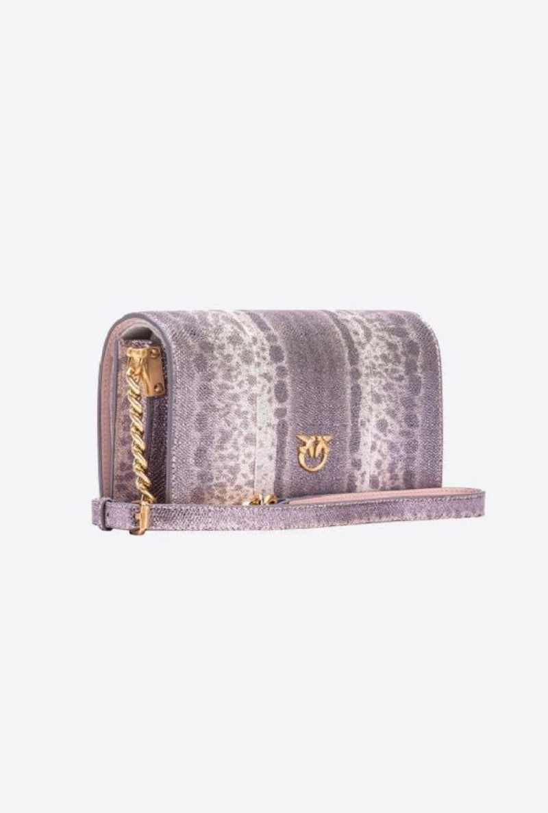 Pinko Pinko Galleria Mini Love Bag Click In Microdot Laminated Reptile Skin LILAC BROWN-BRUSHED GOLD | SN-PKO32349