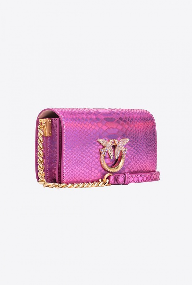 Pinko Pinko Galleria Mini Love Bag Click In Holographic Reptile Skin LAMINATED PINK-BRUSHED GOLD | SN-PKO32703