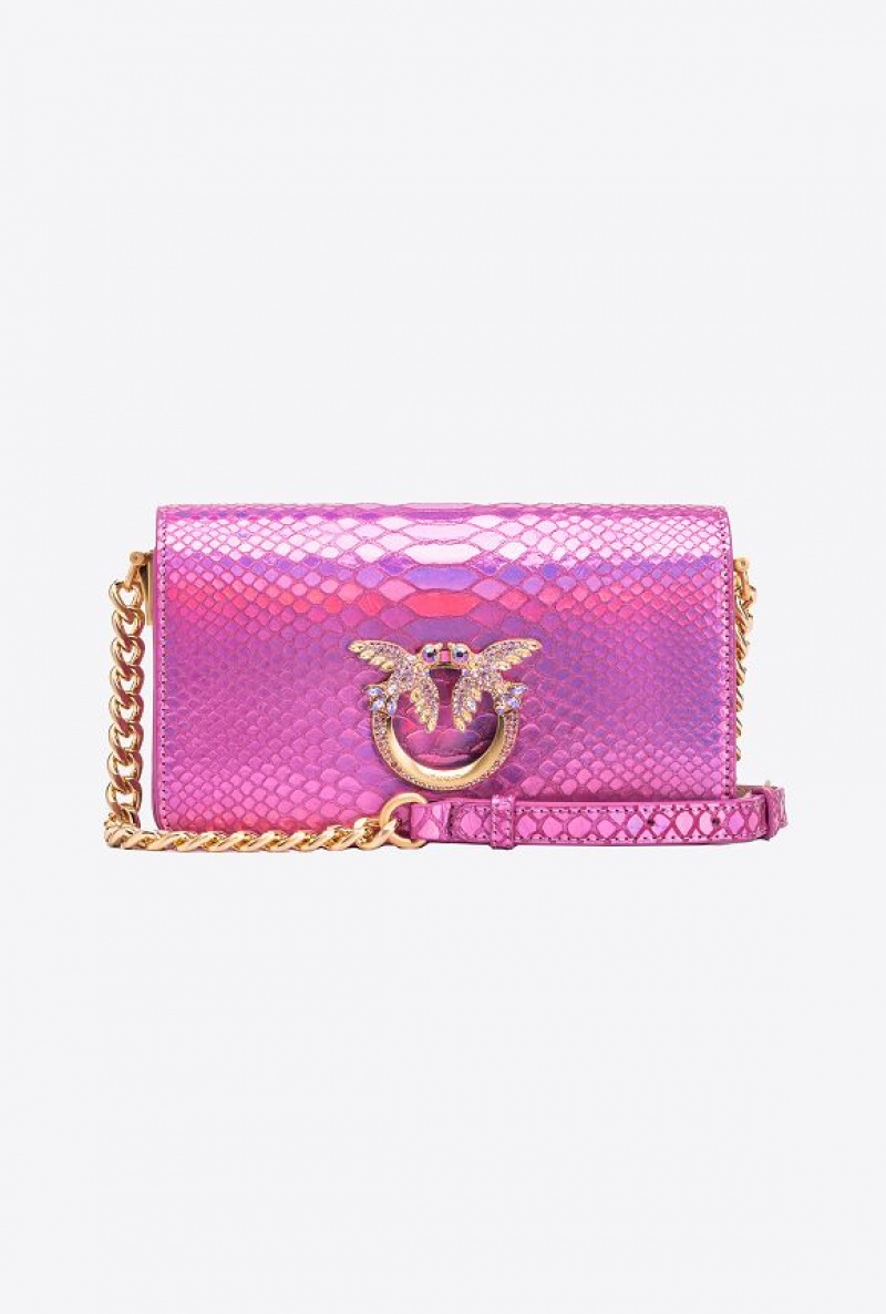 Pinko Pinko Galleria Mini Love Bag Click In Holographic Reptile Skin LAMINATED PINK-BRUSHED GOLD | SN-PKO32703