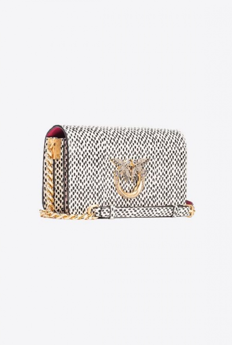 Pinko Pinko Galleria Mini Love Bag Click In Polka Dot-printed Reptile Skin WHITE/BLACK-BRUSHED GOLD | SN-PKO32804