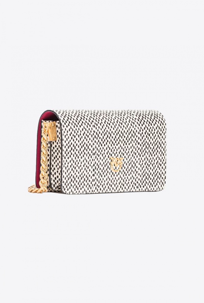 Pinko Pinko Galleria Mini Love Bag Click In Polka Dot-printed Reptile Skin WHITE/BLACK-BRUSHED GOLD | SN-PKO32942