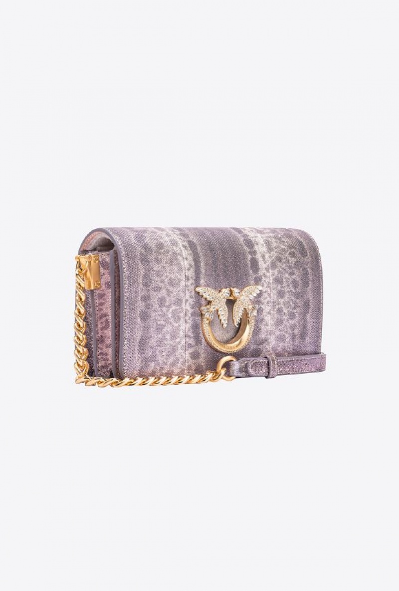 Pinko Pinko Galleria Mini Love Bag Click In Microdot Laminated Reptile Skin LILAC BROWN-BRUSHED GOLD | SN-PKO32943