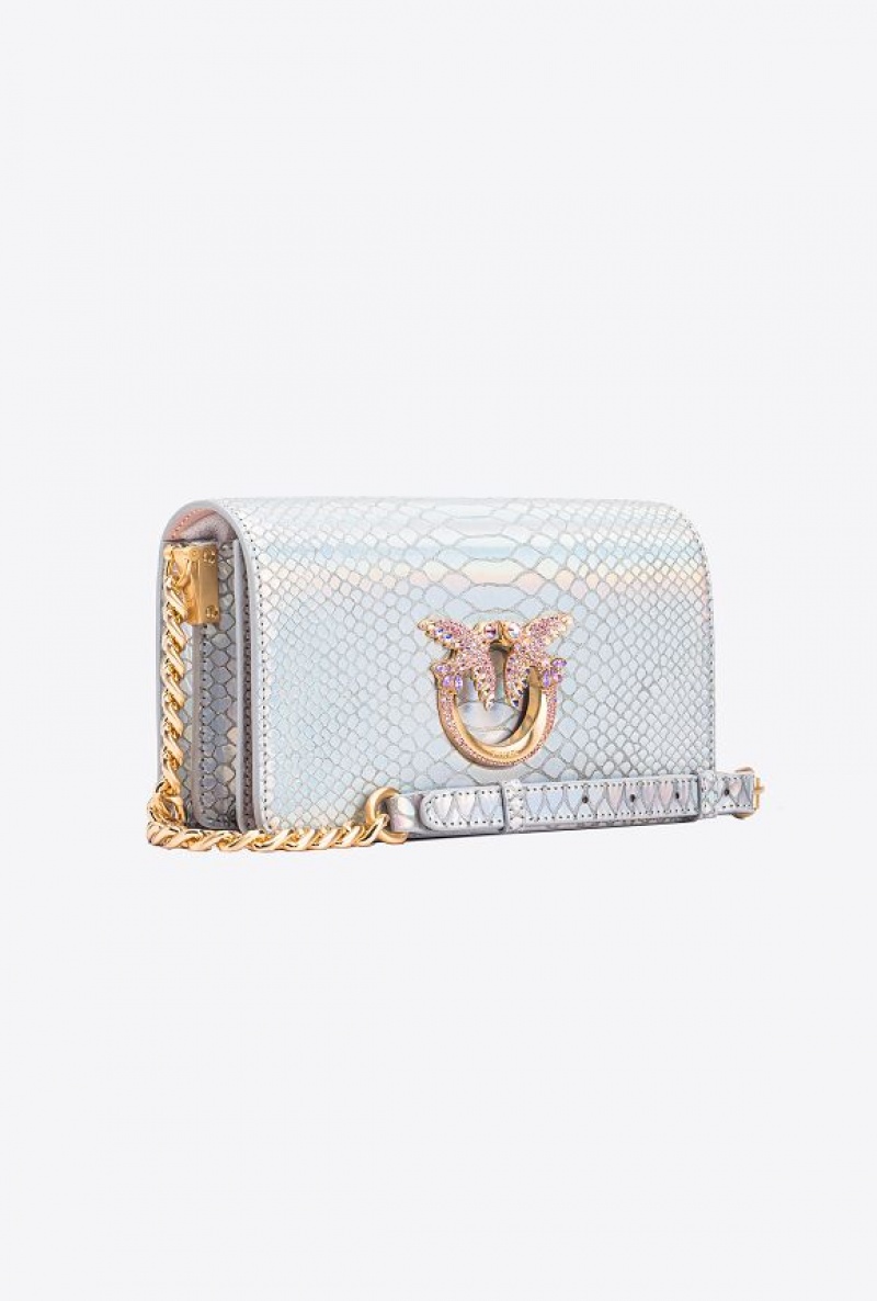 Pinko Pinko Galleria Mini Love Bag Click In Holographic Silver Reptile Skin LAMINATED SILVER-BRUSHED GOLD | SN-PKO32944