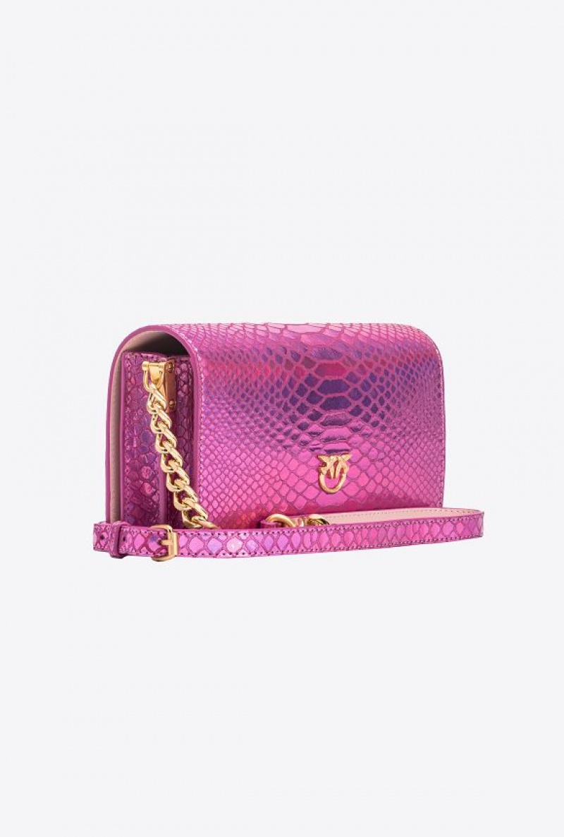 Pinko Pinko Galleria Mini Love Bag Click In Holographic Reptile Skin LAMINATED PINK-BRUSHED GOLD | SN-PKO32388