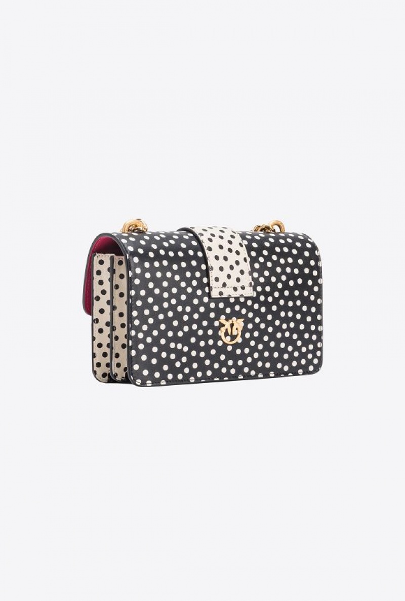 Pinko Pinko Galleria Mini Love Bag One In Polka Dot Print BLACK/WHITE-OLD SILVER | SN-PKO32665