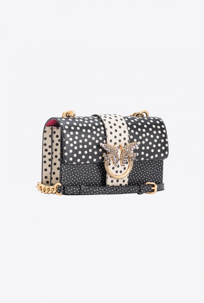 Pinko Pinko Galleria Mini Love Bag One In Polka Dot Print BLACK/WHITE-OLD SILVER | SN-PKO32364