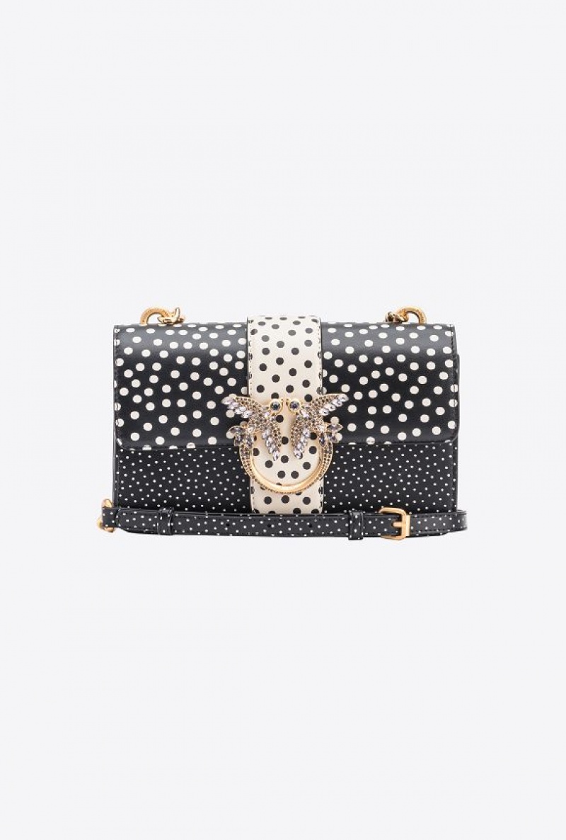 Pinko Pinko Galleria Mini Love Bag One In Polka Dot Print BLACK/WHITE-OLD SILVER | SN-PKO32945