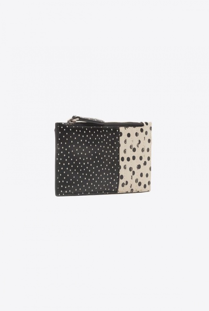 Pinko Pinko Galleria Polka-dot Card Holder With Zip BLACK/WHITE-OLD SILVER | SN-PKO34296